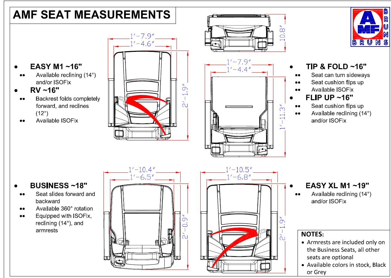 AMF Seat Measurements